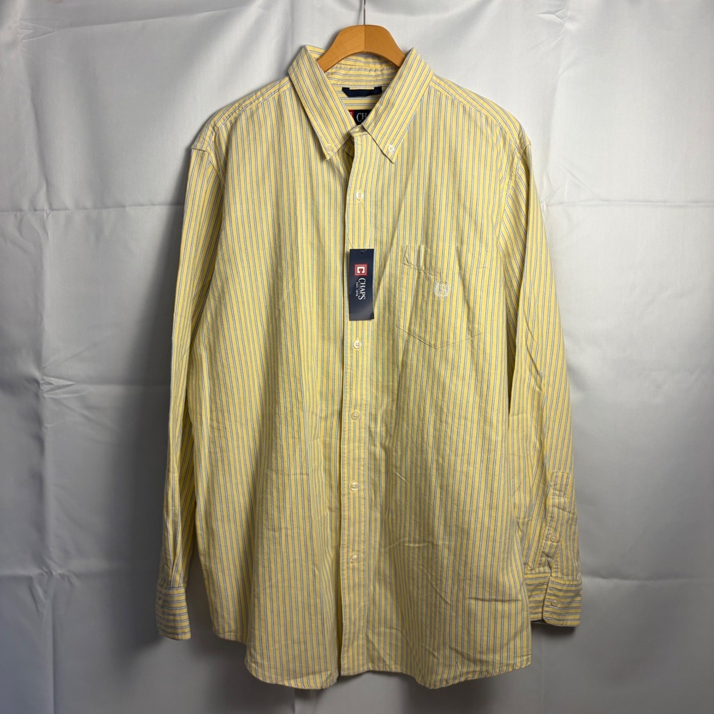 Chaps Mens Yellow Blue Striped Long Sleeve Button Down Shirt 71161RH Large NWT